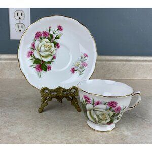 Royal Vale Bone China  White Rose Tea Cup And Saucer Set